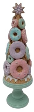 Alberello di Natale Decorativo in Ceramica ROSA 32 cm, Albero Pan di Zenzero, Stile Candy Shop Natalizio Candy Cane, Ciambelline decori Glitter, Decorazione Natalizia con scatola idea regalo.