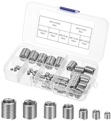 Bczhieulw 60 PCS Ensemble d'insert fileté auto-taillant pour la réparation de l'industrie de transformation des métaux et des plastiques