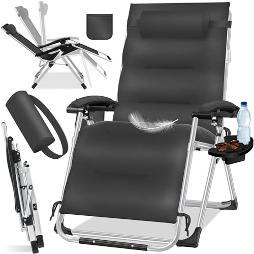 KESSER® Sonnenliege Liegestuhl,Gartenliege extra breit & Wetterfest,Belastbar 200kg,Ergonomisches Polster verstellbare Rückenlehne inkl. Nackenkissen Getränkehalter Armpolster & Seitentasche Anthrazit