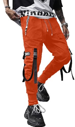 XYXIONGMAO herr joggingbyxor byxor techwear hip hop haremsbyxor streetwear taktiska träningsbyxor, Orange/kvällsröd i sicksackmönster (solnedgång Chevron), XXL