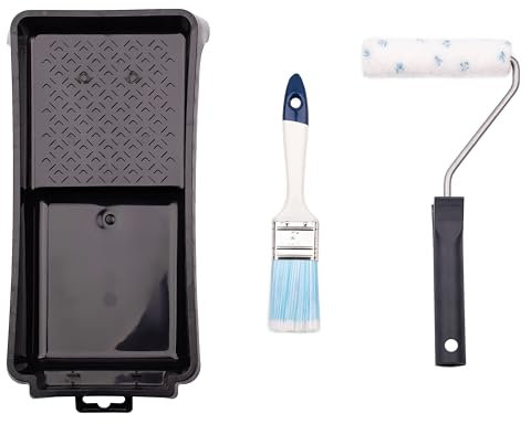 MIVOS Set de pintura para pinturas al agua - 4 piezas - Rodillo de pintura 10cm - Brocha nylon - Bandeja de pintura 28x16cm - Pinza 27cm - Set de pintura - MADE IN EU