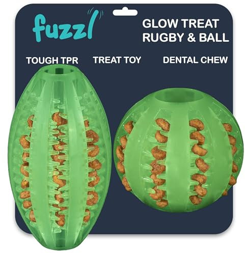 Fuzzl Super Glow Hundespielzeug-Set - 2 Leuchtende Spielbälle mit Leckerli-Funktion