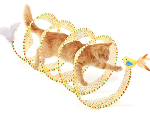 Potaroma Tunnel a spirale per gatti, giocattolo per gatti, gioco autonomo per gatti, a spirale, pieghevole, per interni, con piuma e campana, 50,8 cm aperto