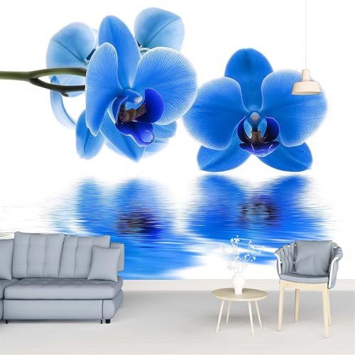 Papel pintado fotográfico impreso Orquídea reflejada en el agua Papel pintado fotográfico de tejido no tejido 250 x 175 cm arte fotográfico pared de Azul pintado de pared imagen de pare
