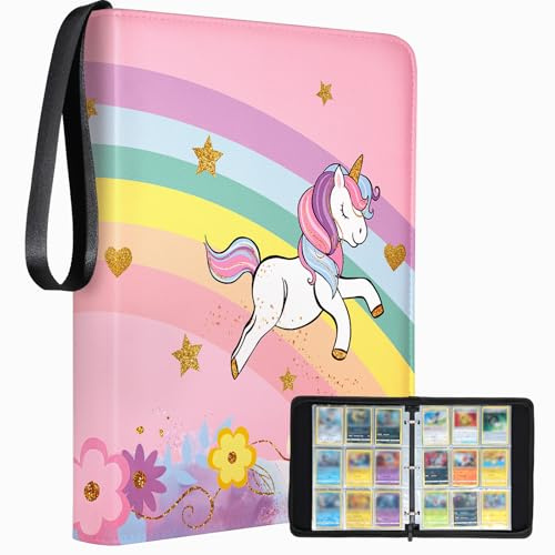 Lotadilo for 9 Pocket Card Binder Large Capacity for 900 Cards - Trading Card Collection Album Folder Double Sided Pocket with Zipper Rainbow Design for Girls Girly Teens for Sports Cards Game Cards