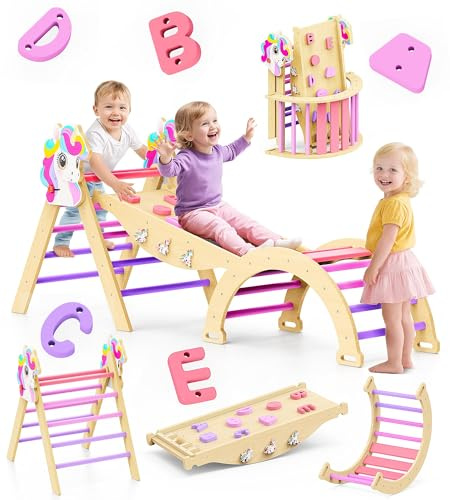 Philnas Pikler Triangle Set, 11-in-1 Montessori Climbing Toy for Toddlers, Foldable Wooden Indoor Jungle Gym & Playground Climber for Learning and Motor Skills (18 Months–7 Years)