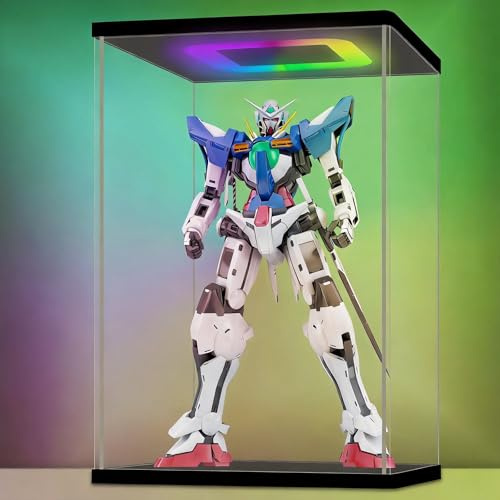 NONEMEY Clear Acrylic Display Case with Colorful Light, Dustproof Model Showcase Organizer Box, Acrylic Display box for Collectibles(14x10x11 inch,35x25x53 cm)
