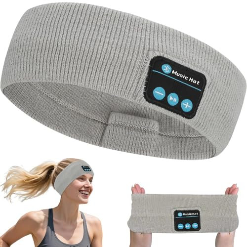 Lvozize Auriculares para Dormir, Auriculares Bluetooth5.2 Diadema para Deportiva y Lado con Altavoces, Antifaz para Dormir para Viajes y Relax, Hombre/Mujer/Adolescentes (Gris Claro)