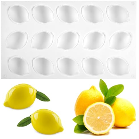 15 Cavity silikonform citron, citronsilikonform, citronform silikon, citronformar silikon 3D, icke-stick, för cupcakes, muffins, pudding, kakor, isbitar och gelé, hemlagad tvål