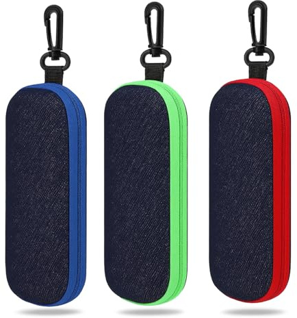 Klerbesh 3 Pièces Étui à Lunettes Denim Rigide, Étui à Lunettes de Voyage, Hardcase Portable avec Fermeture Éclair, pour Lunettes de Soleil, Myopie et Most Models (3 Pièces)