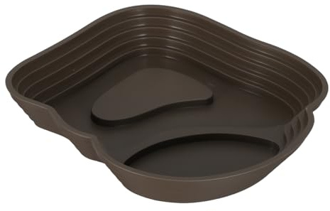 KOMBIUDA Piscina para Tortugas Grande de Plástico Resistente, Bañera y Bandeja de Alimentación Antideslizante para Reptiles con Doble Paisaje Marrón Verde, Cuenco de Agua y Comida Adecuado