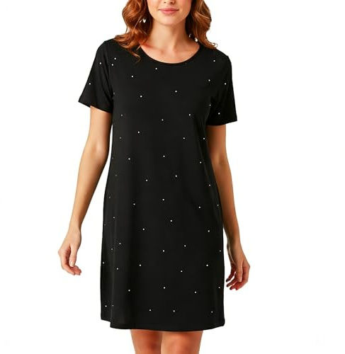 ZHAOCAI Chemise de Nuit Femme, 100% Modal Ample Nuisette Femme Manche Courte, Mi-Longue Poches Vêtement de Maison Femme d'Été