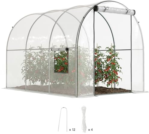 Outsunny Serre de Jardin Tunnel Porte zippée 3L x 2l x 2H m Transparent | Châssis Tubulaire Renforcé, Surface Sol 6 m², 2 Fenêtres Enroulables, Serre à tomates