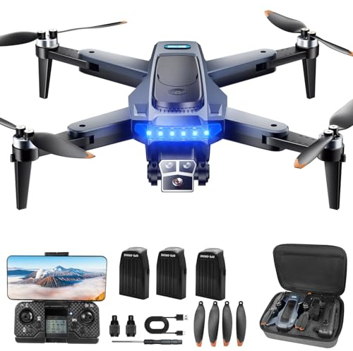Dron con Cámara 4K GPS para Adultos y Principiantes, 54 Min Vuelo (3 Baterías), Motor Sin Escobillas, Cámara Ajustable 90°, Retorno Automático, Plegable <249g(Negro)(Medio)