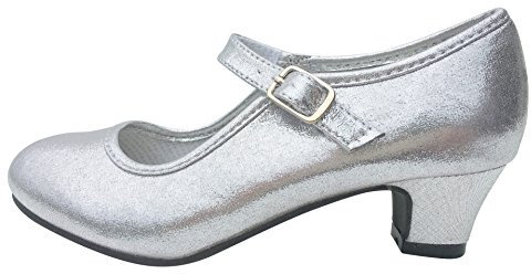 La Senorita Spanish Flamenco Shoes Silver Glossy Elsa Frozen Princess Heels Dress up - 10 UK Child - Size 27
