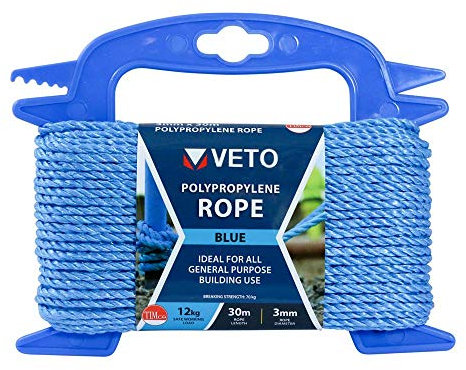 TIMCO Polypropylene Blue Rope – General Purpose – Great for Towing, Mooring, Strapping, Cable Draw Cord and as a Washing line - 3mm x 30m