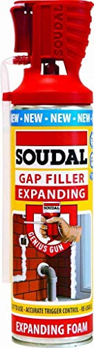 Soudal Expanding Foam Gap Filler, Red, 500ml (2 x 250ml Packs) | Polyurethane foam, Genius Gun applicator, water barrier, multi-surface, construction use