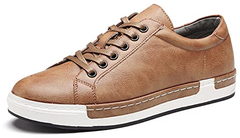 Läder Casual Skateboardskor för män Fashion Lace Up Loafers Non-Slip Flats Trendy Business Bekväma sneakers Gul 39 EU