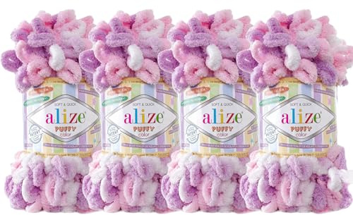 Alize Puffig färg babyfilt garn parti om 4skn 400 g 100 % mikrofiber mjukt garn handstickgarn (6051)