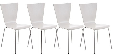 Set 4X Sillas de Visita Aaron I Juego de 4X Silla de Comedor con Asiento de Madera I 4X Silla de Cocina Apilable I Color:, Color:Blanco