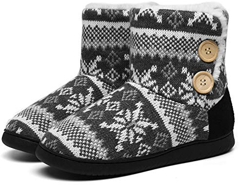 AONEGOLD Pantofole Donna Invernali da Casa Ciabatte Donna Tessuto a Maglia Calde Antiscivolo Stivaletti Imbottiti Scarpe Comode(Grigio,Taglia 36-37)