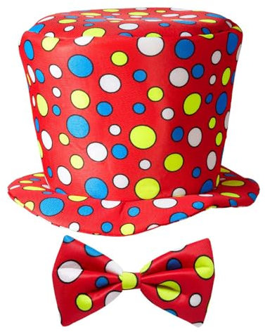 Widmann - Sombrero de payaso con pajarita, juego de 2 piezas, para niños, circo, cumpleaños, disfraz, accesorio, fiesta temática, carnaval