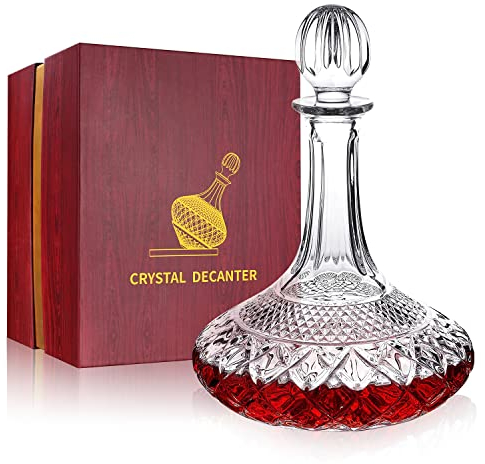 Paysky Botella decantadora de vino de cristal para vino con tapón, botella de jarra de vino tinto superior con caja de lujo. Regalo elegante para hombres y mujeres