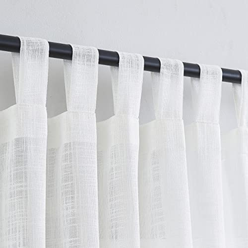 VOILYBIRD Living Room Linen Curtains Tab Top Window Treatment Panel Drapes Extra Long W52 x L108, Off White