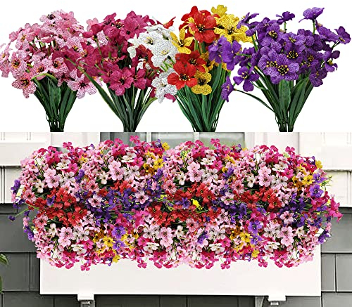 ROLLWAY 9 Bündel Kunstblumen wie Echt Balkon Künstliche Blumen Wetterfest Künstliche Balkonpflanzen Kunstpflanzen Außenbereich UV-beständig Balkonblumen für Balkon Dekoration, Garten, Outdoor