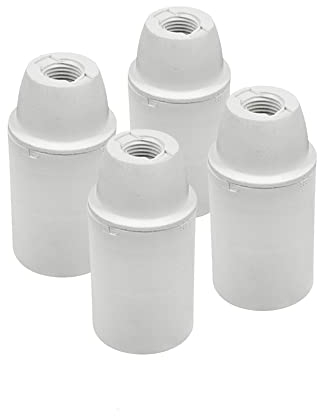HALOTEC | Set 4 portalampade termoplastiche bianche E14 vite fine | Cappuccio fissaggio filettatura M10x1 | Manicotto lampadina a vista | Resistente, sicuro, alta qualità, lunga durata, casa, ufficio
