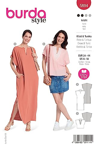 burdastyle Schnittmuster 5894 | Kleid und Tunika zum selber nähen | Damen, Gr. 34-44 | Nählevel: leicht