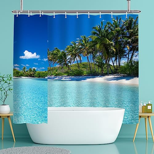 YISURE Duschvorhang Strand, Meer Ozean Palmen Duschevorhang badewanne Textil Schimmelresistent maschinenwaschbar mit 16 Metallösen, Breite 240 x Höhe 200cm