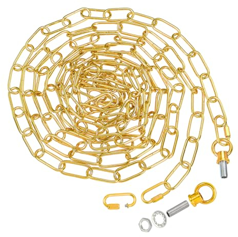 PATIKIL 15 Piedi Illuminazione Catena per Appeso Lampada Lampadario Catena Luce Fissaggio Catena Carico Capacità 65 Libbre per Ciondolo Chiaro Soffitto Ventola Oro