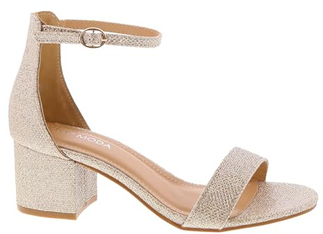 TOP Moda Darcie-1 Ankle Strap Dressy High Heel Sandal, Non-slip Sole, For Wedding, Party, Prom, Evening Wear, or Any Occasion, Sleek Style Block Heel Sandals, Champagne Glitter, 10