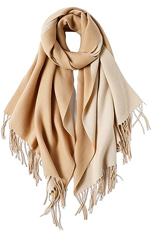 MaaMgic Echarpe Foulard Pashmina pour Femme Homme Automne Hiver Elégant Châle Étole Double Couleurs avec Franges Touché Soyeux pour Mariage Party Soiree,Beige Camel