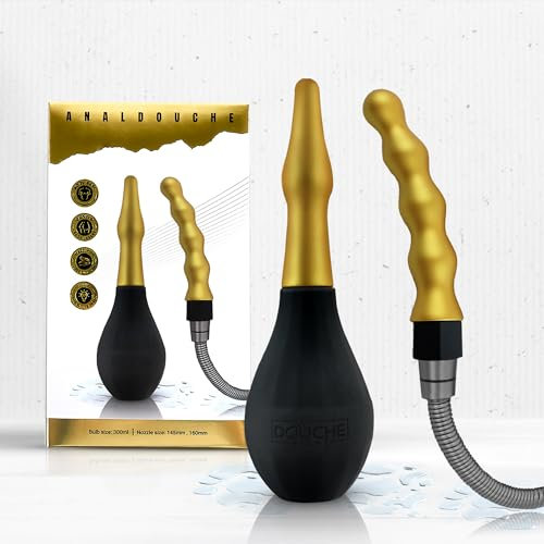 2-in-1 Enema Douche Soft Silicone 300ML- Backflow Prevention Function Valve - Interchangeable Heads Standard Anal Douche and Shower Douche