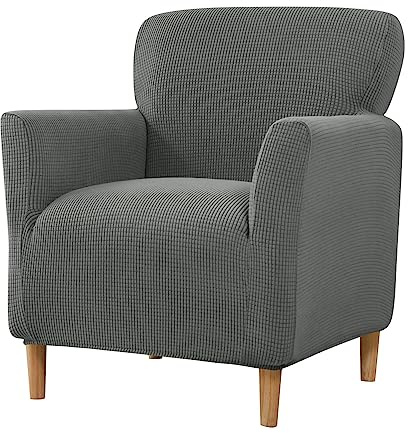 Lukery Jacquard Funda de Sofá Elástica 1 Plazas, Color sólido Cubre Sofa, Ajustable Antisuciedad Antideslizante Protector de Muebles para Sofá Pequeño (Gris Oscuro)