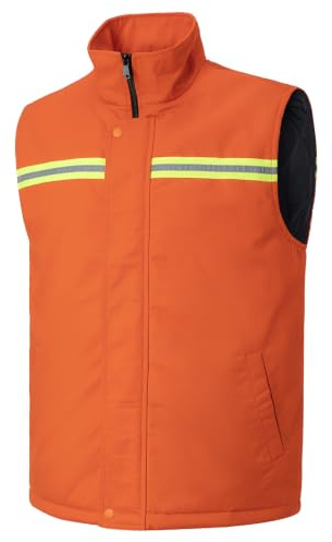 Yukirtiq Herr Hi Viz synlighetsjacka arbetskläder vadderad väst vinter arbetskläder väst kroppsvärmare ärmlös arbetsrock Hi Vis kroppsvärmare för män, Orange, M