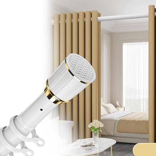 Duschvorhangstange Gardinenstange Ohne Bohren, Extra Lange 40-500cm Teleskopstangen Edelstahl Vorhangstange Klemmstange für Dusche und Badewanne ( Farbe : Frosted White , Größe : 4.1-5.0m+30 rings )