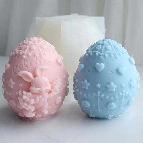 Bohrma Moule Silicone Paques, Moule Bougie Paques 3D Moule Silicone Bougie Oeuf de Paques, Moule en Silicone Pâques Moules Silicone Lapin de Paques Moule Silicone pour Bougies, Savons
