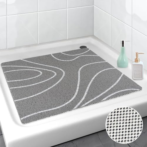 Lurowo Duschmatte rutschfest 60x60 cm, PVC-Luffa Duschmatte Massage, Weich Komfort Duschwanneneinlage, schnell trockend Dusch Rutschmatte für Badezimmer Duschwannen (Grau A, 60 x 60 cm)