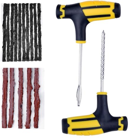 12 Stück Reifenreparatur Set, Autoreifen Reparaturset, Flickzeug Reifendichtmittel, Mit 10pcs Vulkanisierende Streifen, Reifenreparatur Stopfen, 2pcs T-Schlüssel, Für Auto Motorrad Fahrrad