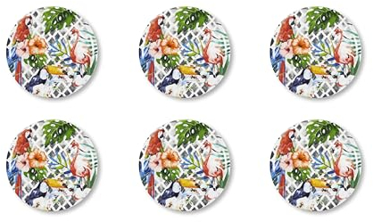 Excelsa Tropical Lot de 6 assiettes à pizza, porcelaine, diamètre 31 cm, multicolore
