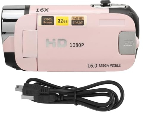 D90 1080P 16 MP digitalkamera 6,5 cm roterbar skärmvideokamera 16 x zoom HD-videoinspelare med fyllning (Roseate)