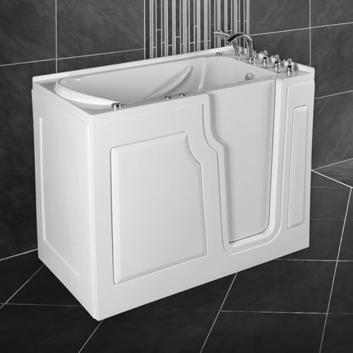 Vasca da bagno per anziani Siena II, 122 x 71 cm, con porta e sedile integrato, vasca idromassaggio, ingresso basso, tenuta sicura, superficie facile da pulire