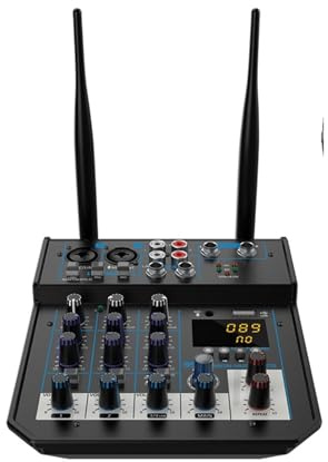 Ljudmixer, 4-kanals dj-mixerkonsol med Bluetooth-mixer UHF trådlös mikrofon for Home Stage Studio(Silver mic)