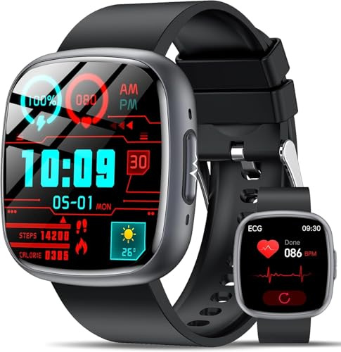Lgnitek Smartwatch Pressione Sanguigna con ECG/HRV/BMI/Acido Urico/Lipidi,Orologio Saluta 1.75'' AMOLED, 24H Frequenza Cardiaca/Sonno/SpO2/Temperatura,Contapassi IP68, Per Android/iOS