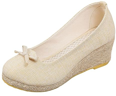 VBEDKDEB Zapatos de bailarina para mujer, cómodos, planos, informales, versátiles, modernos, grandes, zapatos de mujer, zapatos de moda con tiras, beige, 39 EU