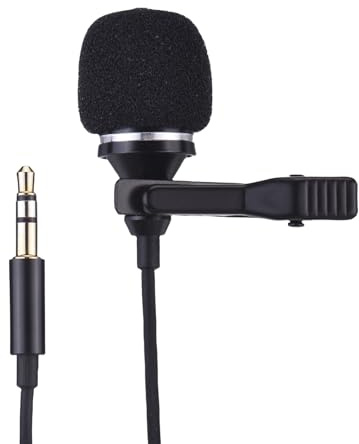Taruor Micrófono Lavalier Portátil Profesional con Cabezal de Micrófono Totalmente de Aluminio Sonido para Entrevistas y Grabación Voz, Color Negro