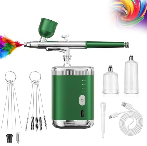 Kit aerografo con compressore, pistola portatile, ugello da 0,3 mm, pressione a 3 livelli, batteria da 1200 mAh per nail art, trucco, decorazione torte, modellismo